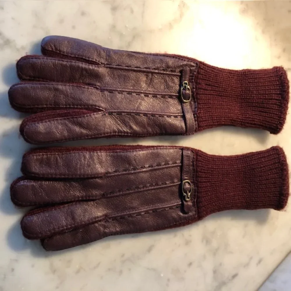 AIGNER Stretch Faux Leather Knit Gloves